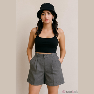 Vintage High Waist Gray Plaid Women's Shorts